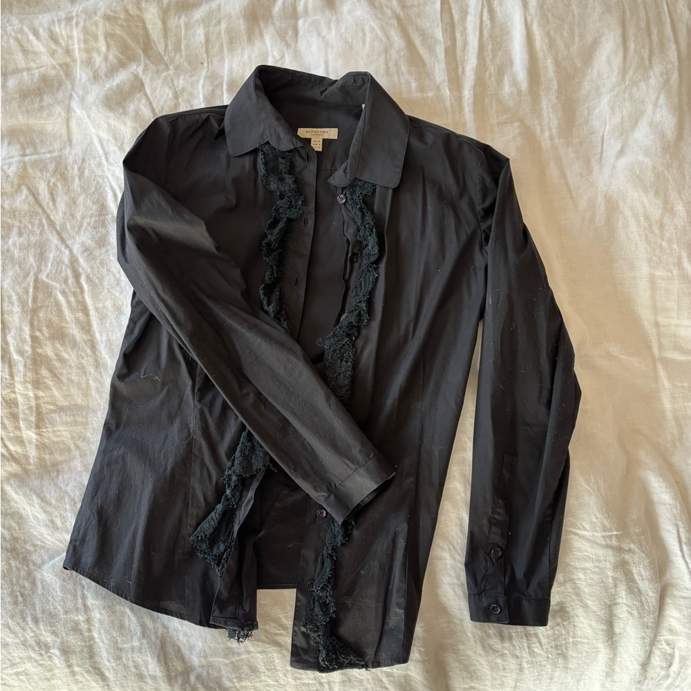 Burberry Black Lace-Trim Button-Up Shirt
